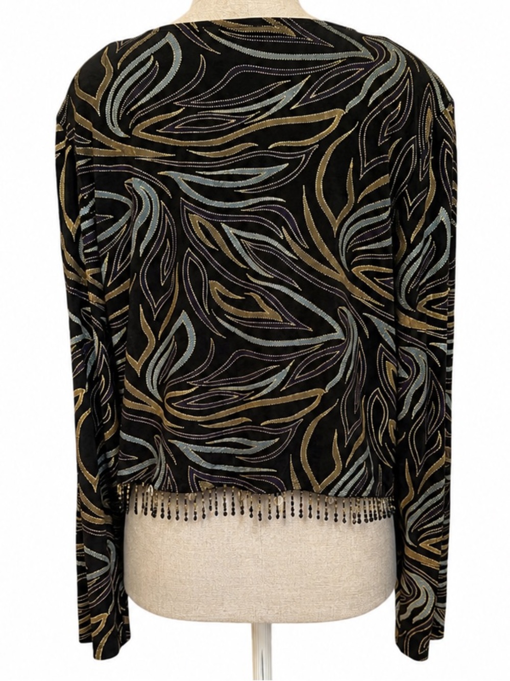 Vintage Beaded Fringe Bolero Jacket Metallic Evening Party Open Front Size 14 - Picture 3 of 14